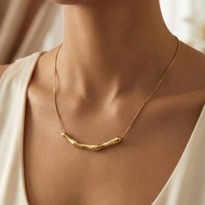 Elegant Gold-Plated Bamboo Bar Necklace for Women – Minimal & Classy Jewelry