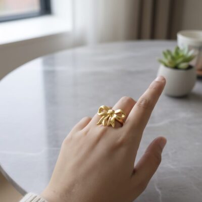 Elegant Bow Stainless Steel Ring Gold Plated For Women