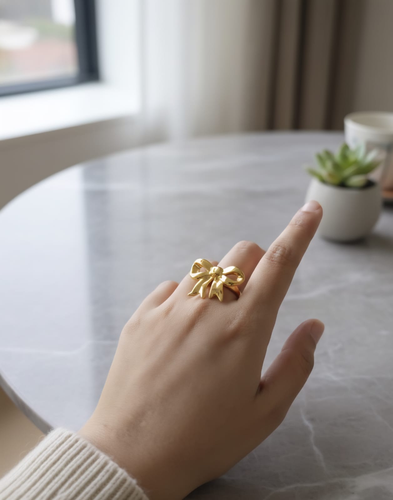 Elegant Bow Stainless Steel Ring Gold Plated For Women