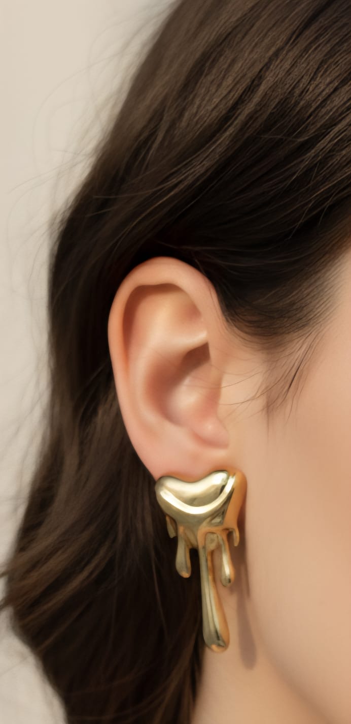 Melting Heart Gold Earrings | Stainless Steel Anti-Tarnish | Statement Stud Earrings